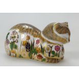 Royal Crown Derby paperweight Cottage Cat Clover, limited edition for Goviers with gold stopper,