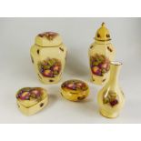 A collection of Aynsley Orchard Gold including a pair of hexagonal vases & covers,