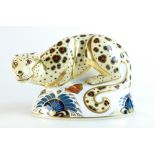 Royal Crown Derby paperweight Savannah Leopard from the Endangered species series, gold stopper,