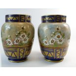 Late 19th century pair of Wedgwood Aesthetic painted earthenware vases,