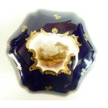 Coalport shaped box & cover gilded & hand painted with panel of lake & landscape scene by E Batt,