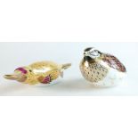 Royal Crown Derby paperweights Dappled Quail and Duck Billed Platypus,