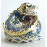 Royal Crown Derby paperweight Dragon of Good Fortune, limited edition for Peter Jones, gold stopper,