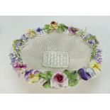 Floral china embossed two handled pottery basket,
