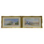 F Catano. Pair of watercolours Italian lake and mountain scenes, 25 x 52cm.