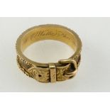 19th century 18ct gold Buckle ring, inscribed inside "In memory of W C Wallie Fleet Feb 1878" 4.