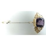 Amethyst and Pearl 9ct mounted Brooch, 38mm wide (stone 15mm x 15mm approx).