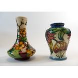 Moorcroft small vase decorated with yellow flowers by Angi Davenport and another small vase