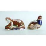 Royal Crown Derby paperweights Otter, a Guild gold signature edition and a Partridge,