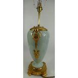 French 19th Century porcelain pâte-sur-pâte lamp decorated with Grecian lady with amphora and