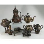Group of interesting Oriental items including pair of small Japanese bronze vases (12cm),