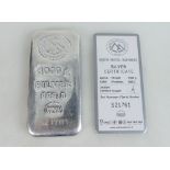 1 kilo (1000 grams) solid silver .999 fine silver bullion refinery bar.