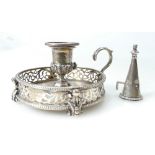 Victorian silver chamberstick / taperstick with matching snuffer, maker G.F.