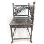 19th century Chinese carved wood corner chair - the seat with bamboo carved border,