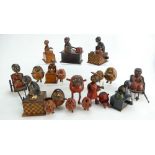 A collection of antique Japanese Meiji period Kobe Kobi toy wooden automaton / automation figures