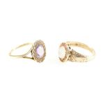 15ct gold ladies Amethyst and pearl ring size M and opal ring size M, total weight 7.1 grams (2).