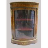 Victorian walnut marquetry inlaid corner cabinet with bow fronted glass door and brass ormolu