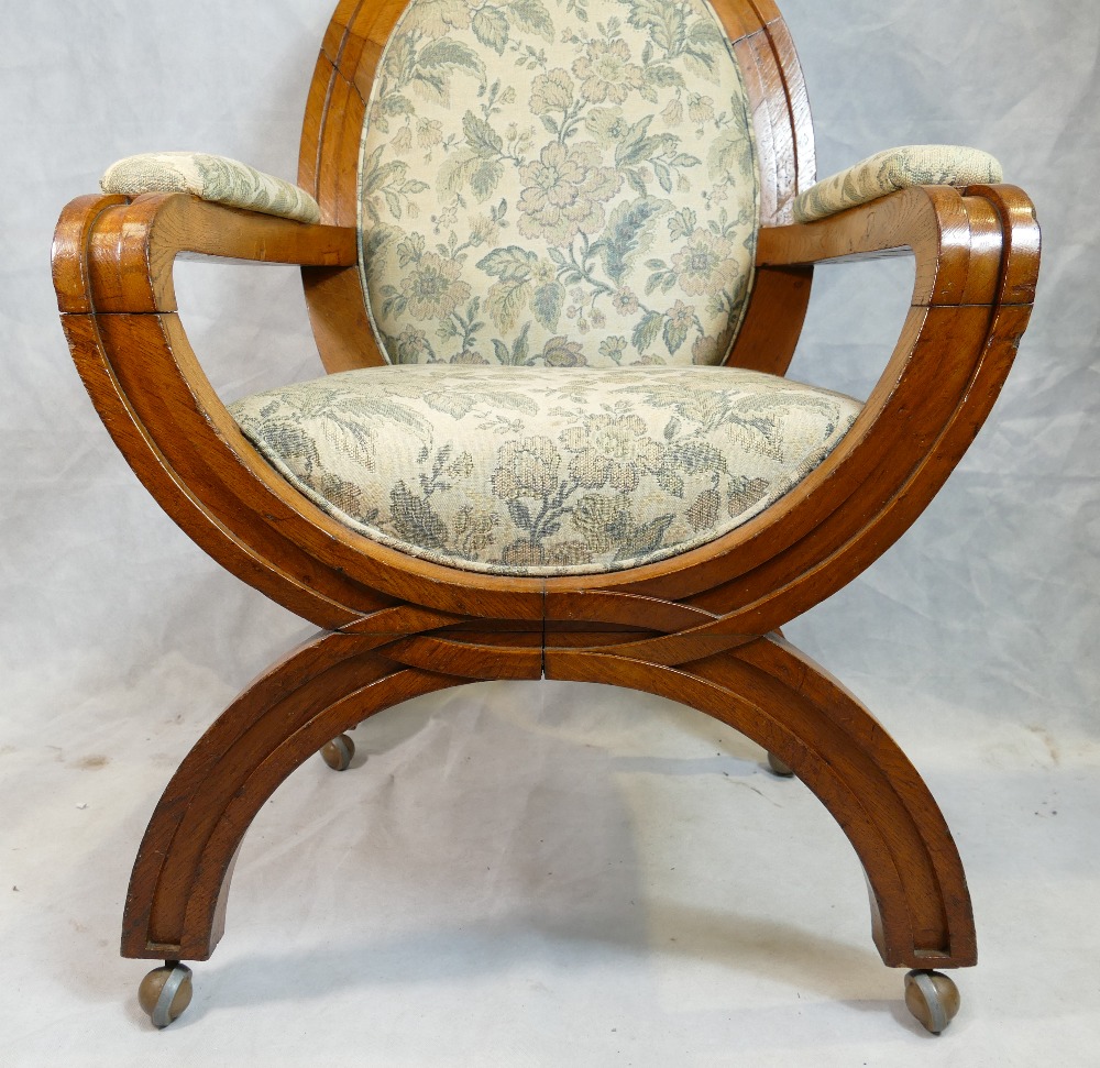 Alderman's X frame upholstered oak armchair from Burslem (Stoke on Trent) Council. - Image 5 of 6
