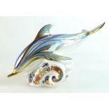 Royal Crown Derby paperweight Striped Dolphin, limited edition for Connaught House,