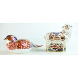 Royal Crown Derby paperweights Pheasant and Imari Ewe,