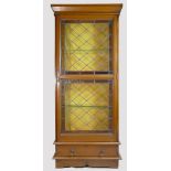 Oak display cabinet with stained glass windows,