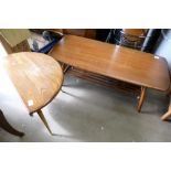 A Mid-century Ercol elm occasional/coffee drop leaf table with similar coffee table with under rack