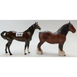 Beswick Matt 818 shire horse and Royal Doulton Swish Tail Horse(2)