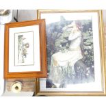 A large framed print of Ophelia by J W Waterhouse and a framed print titled A February Morning with