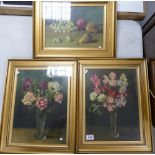 A collection of three oil on canvas still life studies of flowers, two signed Howson Bennett 1914.