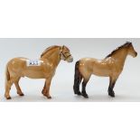 Beswick Dunn Norwegian Fjord Horse 2282 and Dunn Highland Pony 1644 (damaged ear)(2)