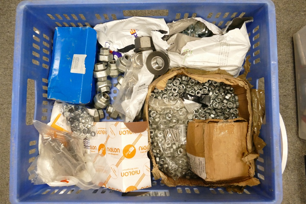 Large mixed collection of trade items to include nuts, bolts, screws, joints, door hinges, locks, - Image 2 of 5