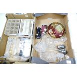 A mixed collection of items to include boxed glass sets, continental crystal candle sticks,