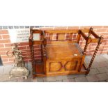 Twentieth century oak barley twist beaded hall bench with umbrella stand and a brass umbrella stand