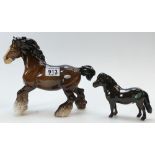 Beswick Cantering Shire 975 and Shetland Foal 1648(2)