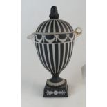 Wedgwood black & white dip jasper ware two handled urn & cover, height 22.