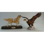 Beswick Bald Eagle 1018 and Royal Doulton Retriever on ceramic plinth (2)
