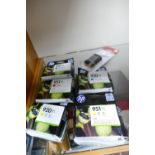 A selection of HP ink cartridges to include magenta and cyan (5) and Cannon LP-E6N batter pack