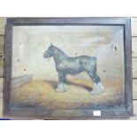 Primitive oil on canvas showing shire horse in working tack. Signed by Fred Thurlly Dated 1907.