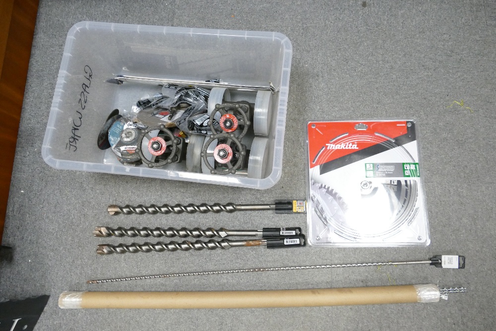 Assortment of drill bits and saws to include Diager, large drill bits, saw blades,