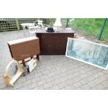 Modern sideboard, similar folding table, pine bathroom mirror,