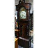 Victorian mahogany 8 day grandfather clock with painted arch dial