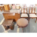 A 20th century oak drop leaf dining table and four matching chairs,