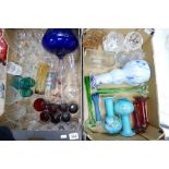 A collection of mid century pressed and cut glass items to include vases etc (2 trays)