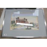 John Everden, watercolour painting of derelict houses in Anchor road, Longton,