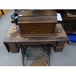 1920s Oak treadle sewing machine with iron stand