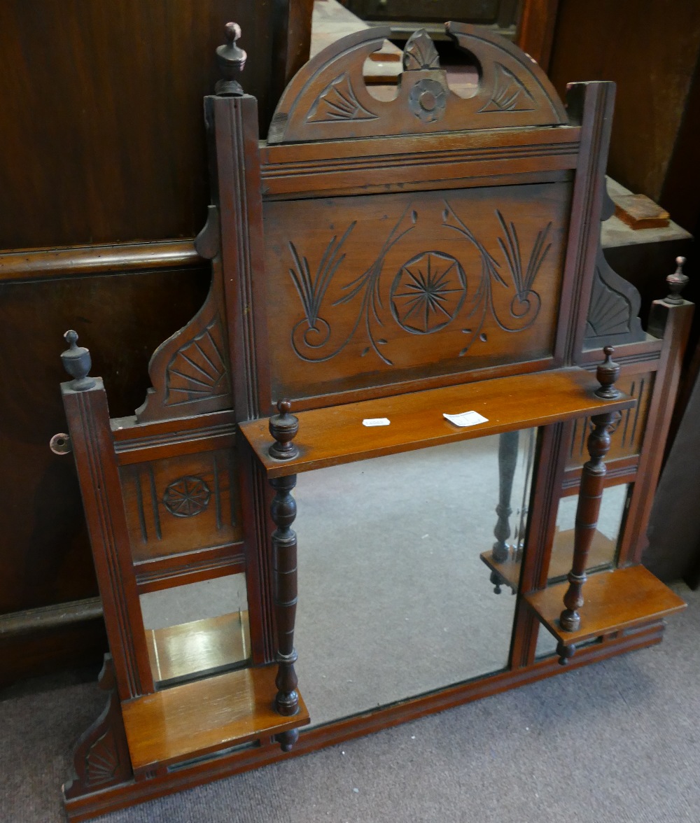 Carved mahogany framed Edwardian over mantel mirror.