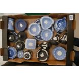 A collection of Wedgwood jasperware items to include trinket boxes, vases,