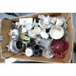 A mixed collection of ceramic items to include metalised teapots,