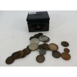 A small collection of coins including silver Victorian 1892 crown, 1937 crown, old pennies,