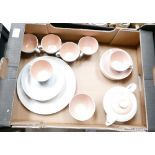 A collection of Poole mottled grey and pink decorated tea ware to include teapot,